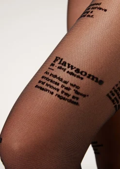 Women Calzedonia 30 Denier Sheer Tights With Flocked “Girl Power” Wording