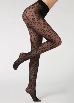 Women Calzedonia Animal Pattern 30 Denier Sheer Tights