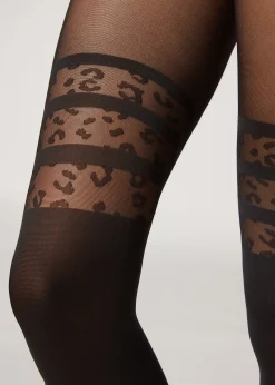 Women Calzedonia Animal Print Over-Knee Effect Tights