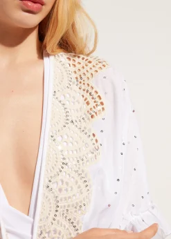 Women Calzedonia Broderie Anglaise And Sequin Kimono Kaftan