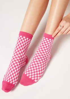 Women Calzedonia Check Pattern Short Socks
