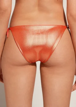 Women Calzedonia Coated-Effect Tie Bikini Bottoms Antigua