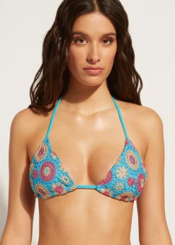 Women Calzedonia Crochet Slide Triangle Bikini Top Capri