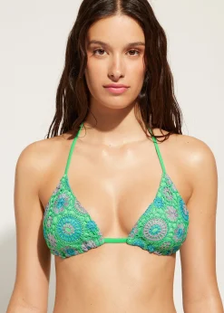 Women Calzedonia Crochet Slide Triangle Bikini Top Capri
