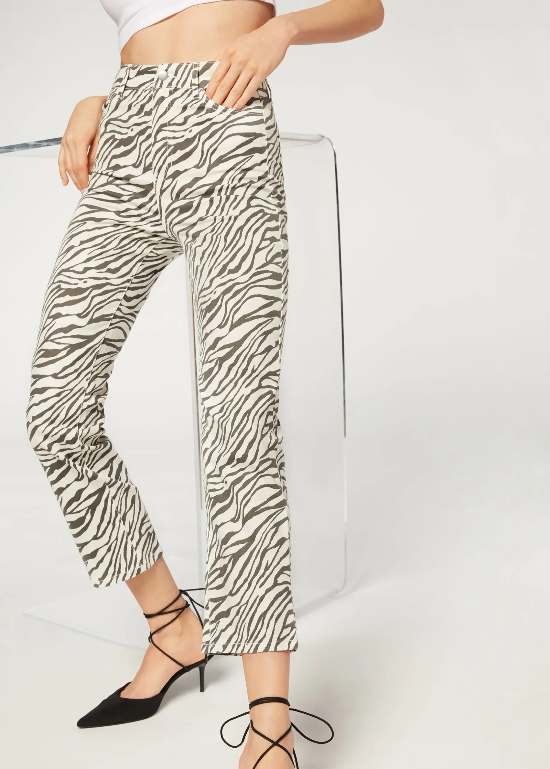 Women Calzedonia Cropped Flared High Waist Jeans