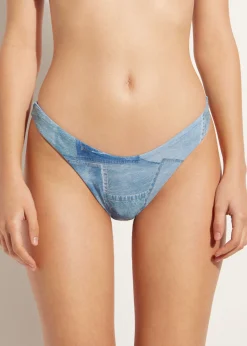 Women Calzedonia Denim High-Leg Brazilian Bikini Bottoms Ibiza