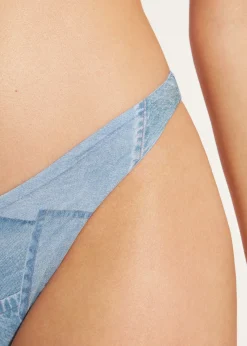 Women Calzedonia Denim High-Leg Brazilian Bikini Bottoms Ibiza