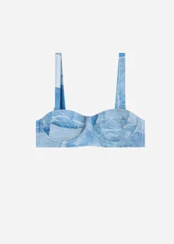Women Calzedonia Denim Padded Bandeau Bikini Top Ibiza