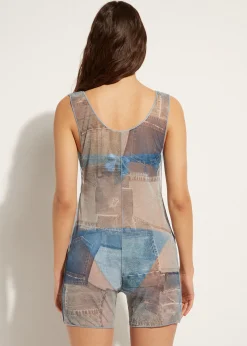 Women Calzedonia Denim Patchwork Short Jumpsuit
