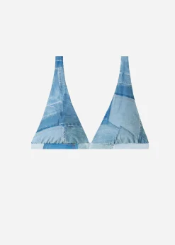 Women Calzedonia Denim Triangle Bikini Top Ibiza