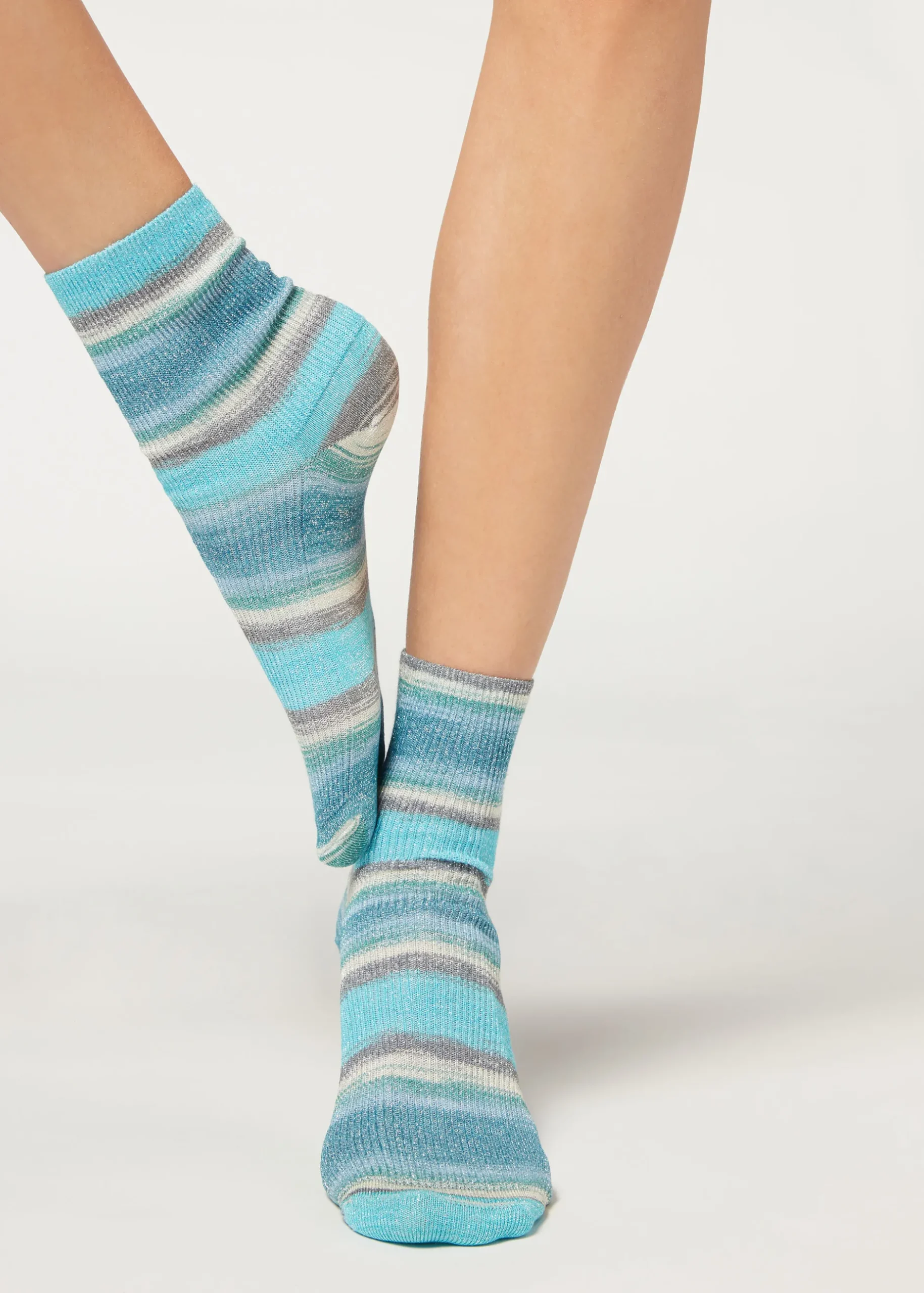Women Calzedonia Faded Striped Short Socks With Glitter