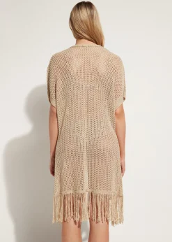 Women Calzedonia Fringed Gold Mesh Gilet