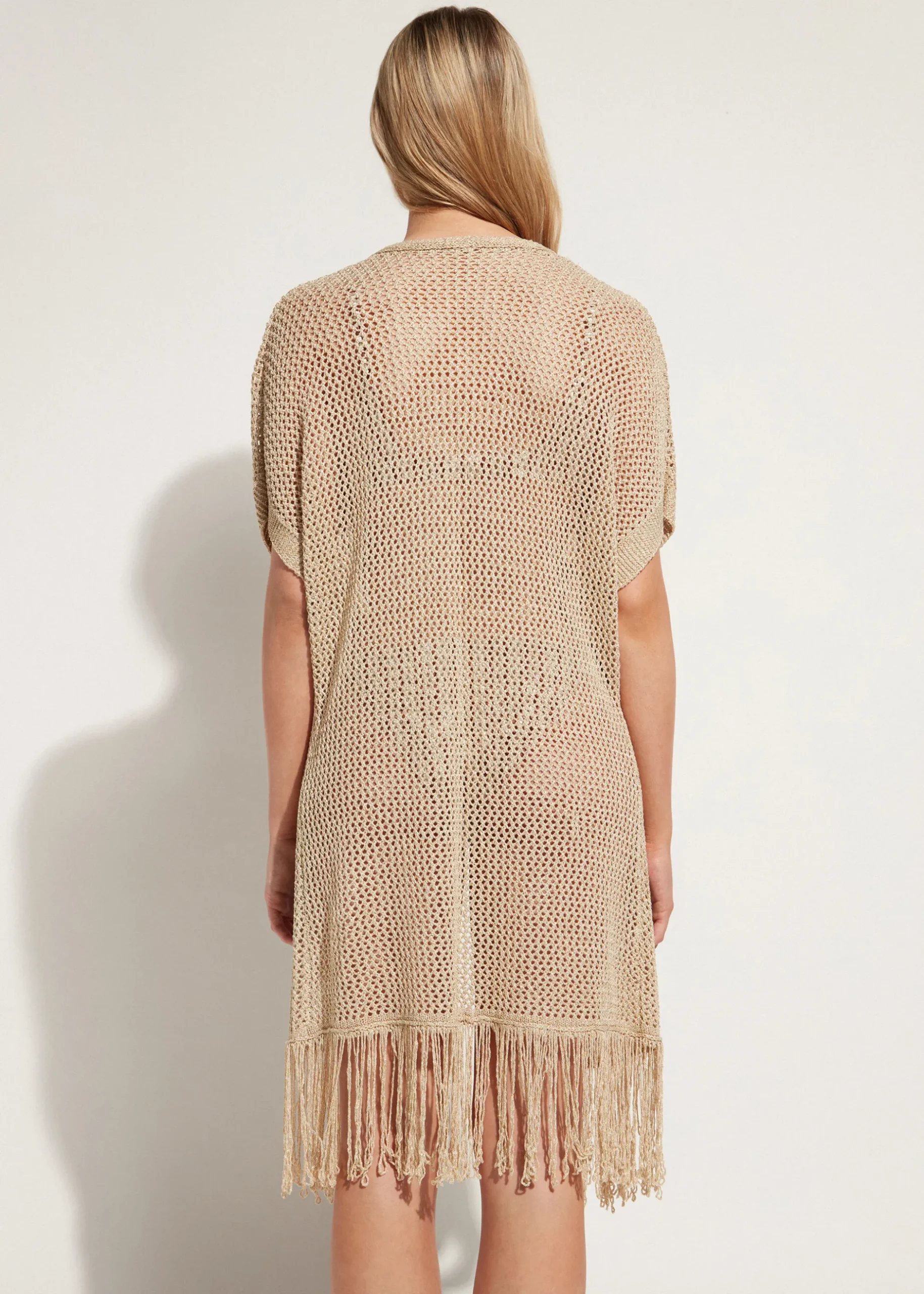 Women Calzedonia Fringed Gold Mesh Gilet