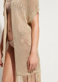 Women Calzedonia Fringed Gold Mesh Gilet