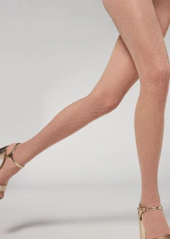 Women Calzedonia Glitter Chevron-Patterned Micronet Tights