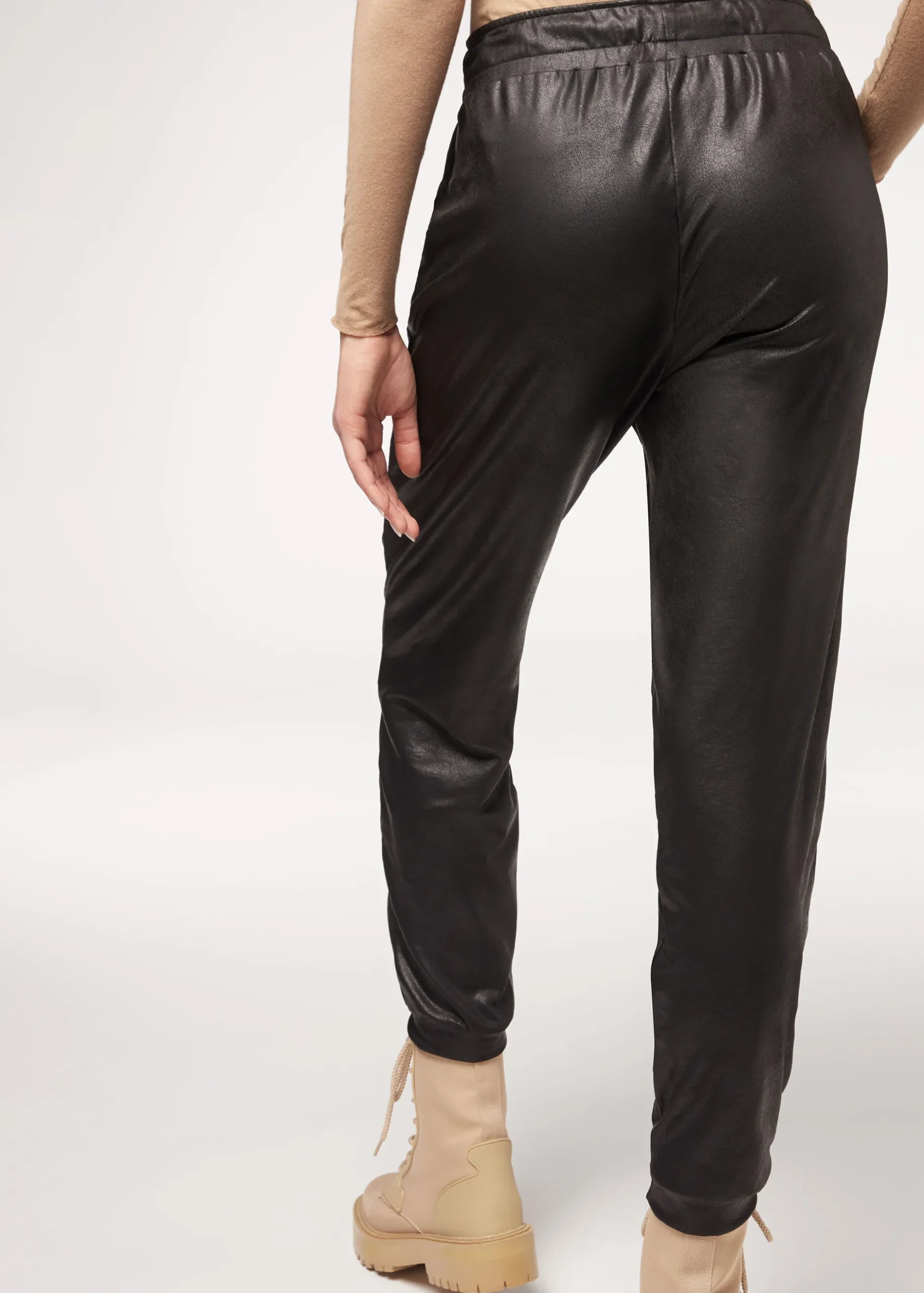 Women Calzedonia Leather Effect Thermal Joggers