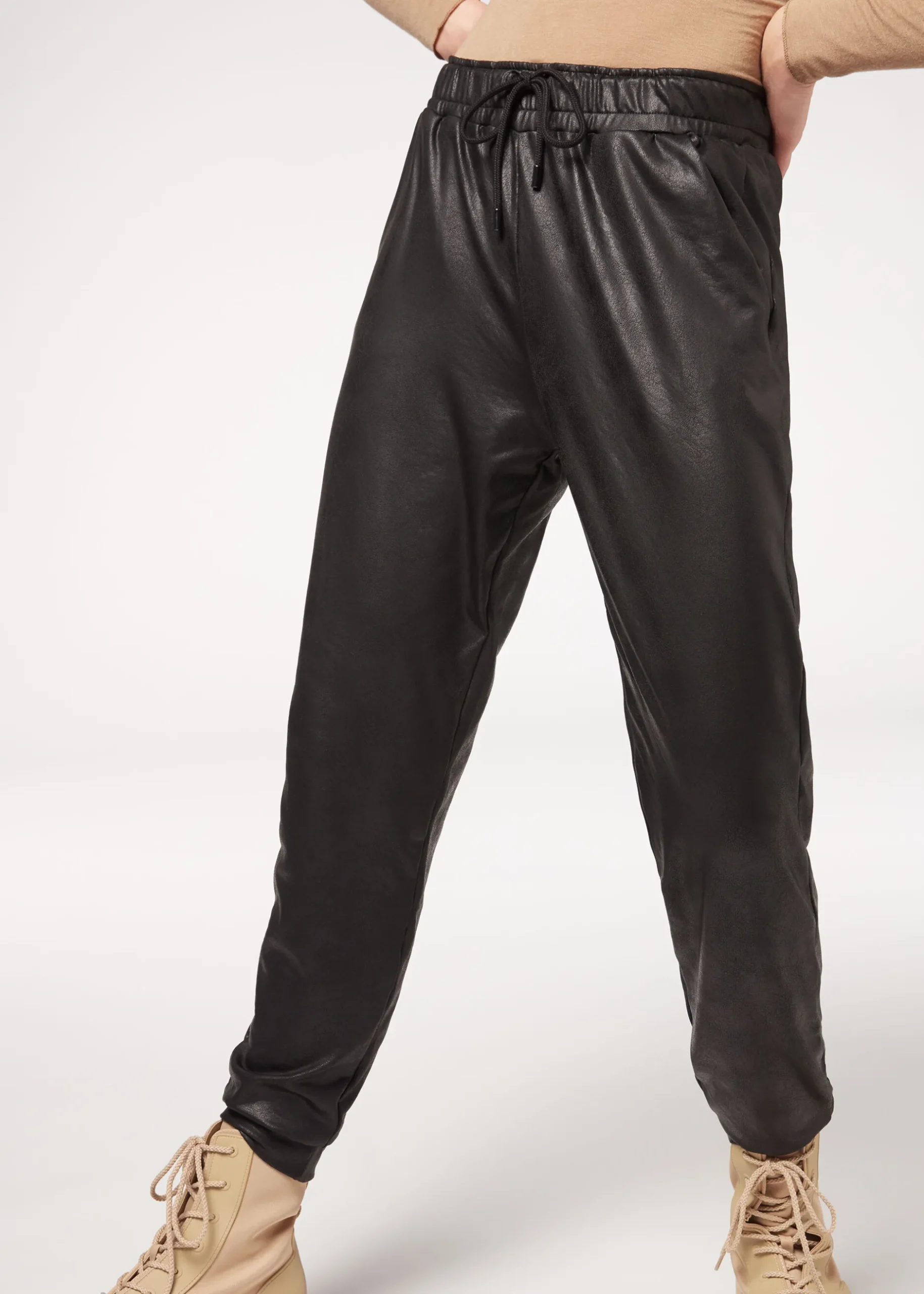 Women Calzedonia Leather Effect Thermal Joggers