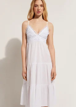 Women Calzedonia Macrame Lace Midi Dress With Flounced Skirt