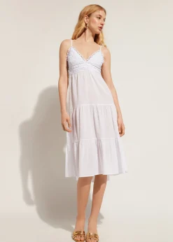 Women Calzedonia Macrame Lace Midi Dress With Flounced Skirt