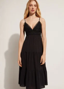 Women Calzedonia Macrame Lace Midi Dress With Flounced Skirt