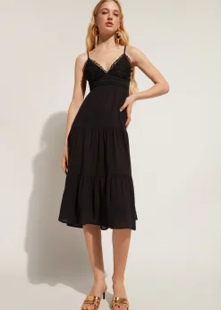 Women Calzedonia Macrame Lace Midi Dress With Flounced Skirt