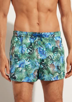 Men Calzedonia Men's Ibiza Patterned Boxer Swim Shorts