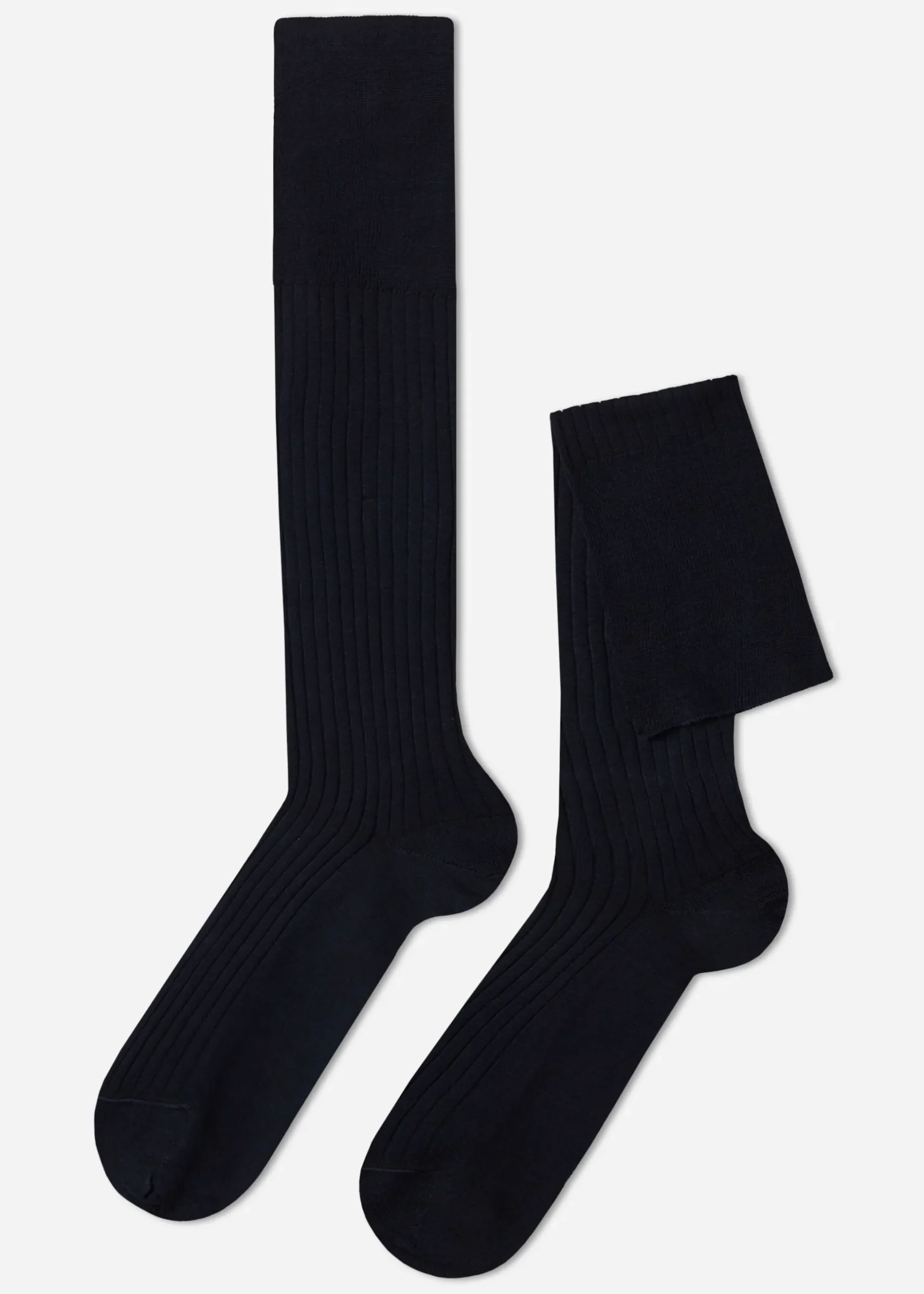 Men Calzedonia Men's Long Ribbed Lisle Thread Socks