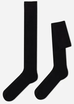 Men Calzedonia Men's Long Ribbed Socks With Wool And Cashmere