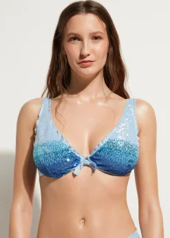 Women Calzedonia Sequin Balconette Bikini Top Seychelles
