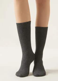 Women Calzedonia Short Ribbed Socks With Wool And Cashmere