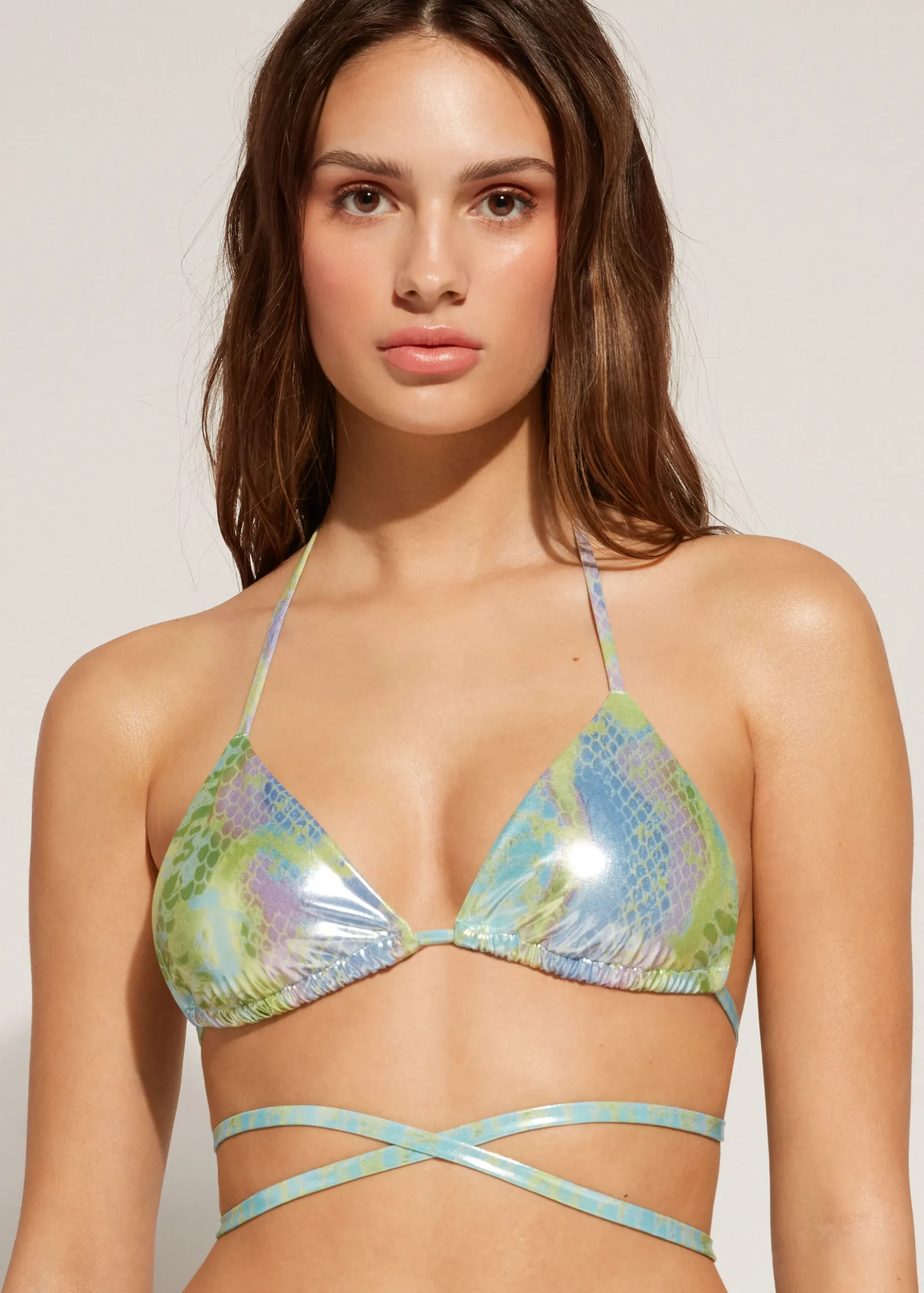 Women Calzedonia Snake Print Slide Triangle Bikini Top Las Palmas