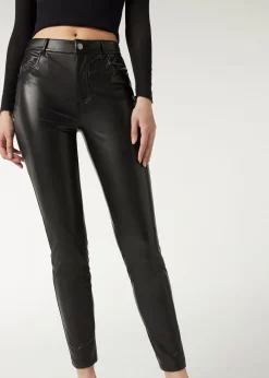 Women Calzedonia Thermal Leather-Look Leggings