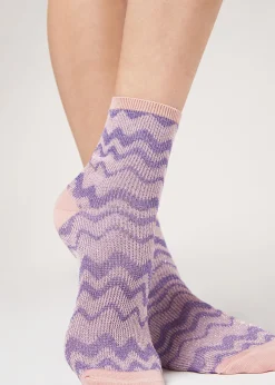 Women Calzedonia Wave Motif Short Socks With Glitter